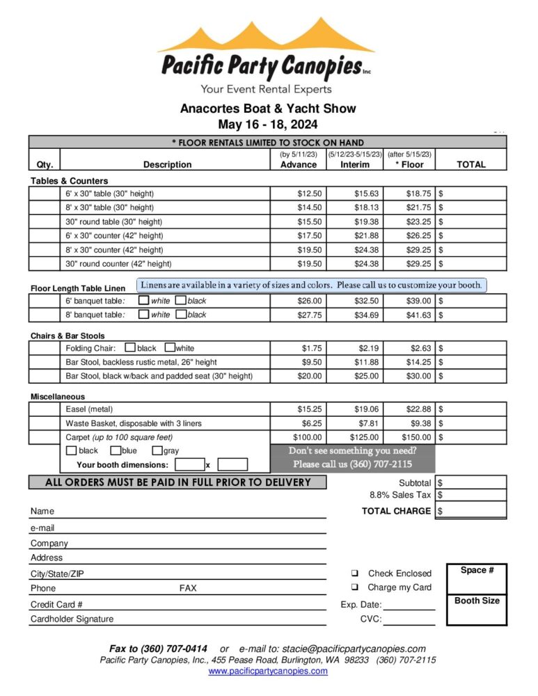 NMTA Order Form 2024 Anacortes Boat and Yacht Show featuring Trawlerfest